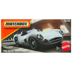 Matchbox: 1956 Aston Martin DBR1 – szary samochodzik w kartonowym pudełku, skala 1:64 – Mattel