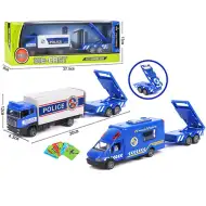 Metalowy model radiowozu z przyczepą i kartami pojazdów 30 cm w trzech wariantach
