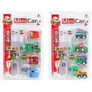 Mini Car: Zestaw małych samochodów na mechanizm sprężynowy 4 sztuki w dwóch wariantach.