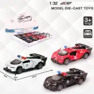 Model policyjnego samochodu Bugatti z mechanizmem napędu wstecznego, dostępny w kilku wariantach, skala 1/32.