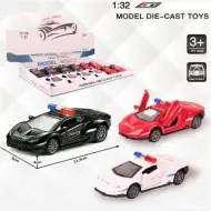 Model policyjnego samochodu Lamborghini z mechanizmem napędowym, dostępny w kilku wariantach, skala 1/32.