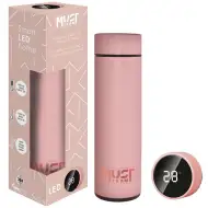 Must: Smart Thermos butelka ze stali nierdzewnej z wyświetlaczem temperatury LED, pokryta gumą, kolor różowy, 500 ml