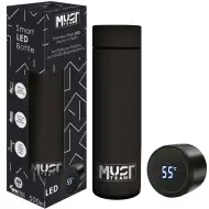 Must: Smart Thermos butelka ze stali nierdzewnej z wyświetlaczem temperatury LED, z gumową powłoką w kolorze czarnym, 500 ml
