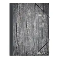 Must: Szara teczka z gumką w drewniany wzór 25x35 cm