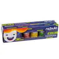 Nebulo: Zestaw kolorowych temper w słoiczkach 25 ml, 6 sztuk.