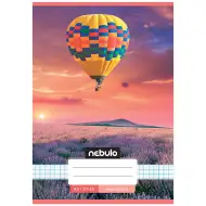 Nebulo: Zszyty balon na gorące powietrze nad lawendami wzorzysty kratkowany zeszyt 27-32 A/5