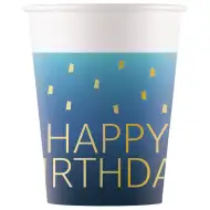 Niebieskie papierowe kubeczki z napisem „Happy Birthday” – zestaw 8 sztuk, 200 ml