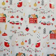 Papier do pakowania świątecznego z wzorem czerwonych domków 200x70cm