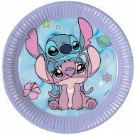 Papierowe talerzyki Disney Stitch i Angel, zestaw 8 szt., 20 cm