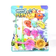 Plastikowy zestaw do wędkowania z dwiema wędkami, siatką i morskimi zwierzętami
