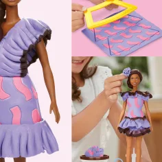 Play-Doh: Barbie Fashionista zestaw masy plastycznej z falbaniastymi sukienkami i lalką – Hasbro zdjęcie 4
