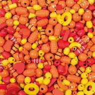PlayBox: Drewniane koraliki do nawlekania w kolorach żółtym i czerwonym, zestaw mieszany 250g.