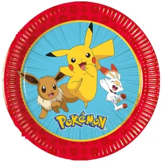 Pokémon, zestaw 8 papierowych talerzyków, 20 cm