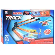 Power Track: 22-elementowy zestaw toru wyścigowego ze skrzyżowaniem i 2 samochodzikami na napęd wsteczny w skali 1/64
