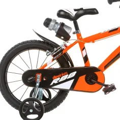 R88 14” rower dziecięcy z uchwytem na bidon i bocznymi kółkami w kolorze pomarańczowo-czarnym – rower Dino Bikes zdjęcie 3
