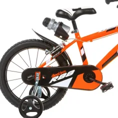 R88 16” rower dziecięcy z uchwytem na bidon i bocznymi kółkami w kolorze pomarańczowo-czarnym – rower Dino Bikes zdjęcie 2
