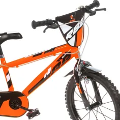 R88 16” rower dziecięcy z uchwytem na bidon i bocznymi kółkami w kolorze pomarańczowo-czarnym – rower Dino Bikes zdjęcie 3