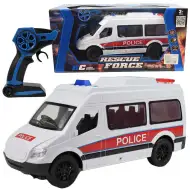 RC Zdalnie sterowany biały policyjny bus z efektami świetlnymi 2,4GHz w skali 1:12 o długości 30cm