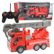 RC Zdalnie sterowany wóz strażacki z dźwigiem i efektami świetlnymi, skala 1/43, 27 MHz, 20 cm