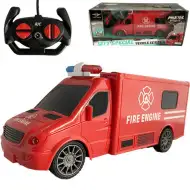 RC Zdalnie sterowany wóz strażacki z efektami świetlnymi i dźwiękowymi, skala 1:18, 20 cm