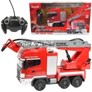 RC Zdalnie sterowany wóz strażacki z podnośnikiem i armatką wodną w skali 1/24 27 MHz 30 cm