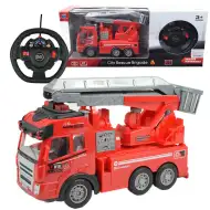 RC Zdalnie sterowany wóz strażacki z podnośnikiem koszowym, efekty świetlne, skala 1:43, 27 MHz, 21 cm