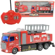 RC Zdalnie sterowany wóz strażacki z podnośnikiem koszowym z efektami świetlnymi, skala 1/48, 18 cm