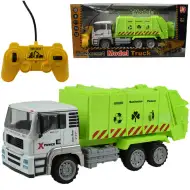 RC metalowa śmieciarka do przewozu kontenerów z kabiną, efekty świetlne, 27MHz, skala 1:12, długość 36 cm
