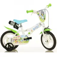 Rower dziecięcy Bluey 12” z uchwytem na bidon i bocznymi kółkami w kolorze biało-niebiesko-zielonym – rower Dino Bikes
