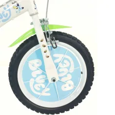 Rower dziecięcy Bluey 14” z uchwytem na bidon i bocznymi kółkami w kolorach biało-niebiesko-zielonym – rower Dino Bikes zdjęcie 4