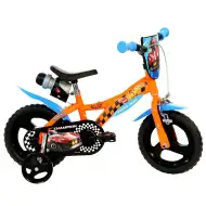 Rower dziecięcy Hot Wheels 12” z koszykiem na bidon i bocznymi kółkami w kolorze pomarańczowo-czarnym – rower Dino Bikes