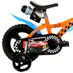 Rower dziecięcy Hot Wheels 12” z uchwytem na bidon i bocznymi kółkami, w kolorze pomarańczowo-czarnym – rower Dino Bikes zdjęcie 2