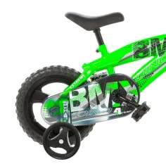 Rowerek dziecięcy BMX 12” z bocznymi kółkami w kolorze zielono-czarnym – rower Dino Bikes zdjęcie 2