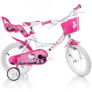 Różowo-biały rowerek dziecięcy Hello Kitty w rozmiarze 14 - rower Dino Bikes