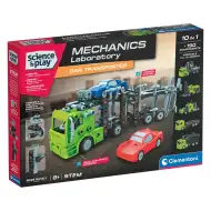 Science &amp; Play: Warsztat mechaniczny – Dwupoziomowa laweta do przewozu samochodów – zestaw konstrukcyjny – Clementoni