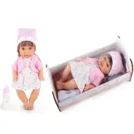 Sikająca lalka w gwiezdnej sukience z dźwiękiem i łóżeczkiem 30 cm