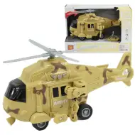 Siły Zbrojne: Wojskowy helikopter bojowy w piaskowym kamuflażu z efektami świetlnymi i dźwiękowymi, skala 1/20, długość 21 cm.