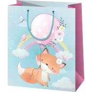 Słodki lis w niebiańskie wzory, ekskluzywna torba prezentowa w dużym rozmiarze 27x14x33 cm