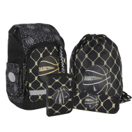 Spirit: Szkolna torba, plecak z motywem piłki do koszykówki, zestaw 4 szt., 32x19x44 cm