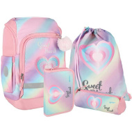 Spirit: Torba szkolna w serduszka, plecak — 4-częściowy zestaw 32x19x44 cm
