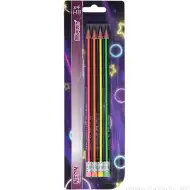 Spirit: Trójkątny ołówek grafitowy HB neon z gumką, zestaw 4 sztuki