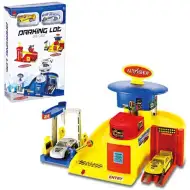 Stacja mechaników samochodowych z samochodami wyścigowymi
