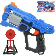 Swift Launcher: Ręczna wyrzutnia piankowych pocisków z obrotowym bębnem, z nabojami i tarczą, 32 cm