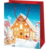 Torebka prezentowa w normalnym rozmiarze z motywem domku z piernika, 11x6x14 cm
