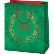 Wesołych Świąt! Zielona średniej wielkości torba na prezent 18x10x23 cm