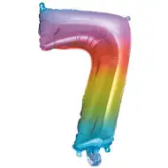 Wiele balonów foliowych w kolorze metalicznej tęczy – cyfra 7, 34 cm