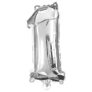 Wiele balonów foliowych w kolorze srebrnym – cyfra 1, 32 cm