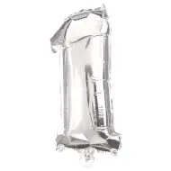 Wiele balonów foliowych w kolorze srebrnym – cyfra 1, 86 cm