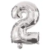 Wiele balonów foliowych w kolorze srebrnym – cyfra 2, 86 cm
