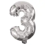 Wiele balonów foliowych w kolorze srebrnym – cyfra 3, 86 cm